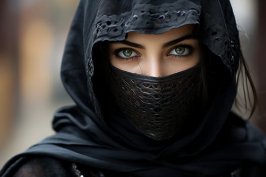 mysterious woman in black veil with piercing eyes photo