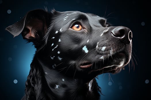 Close up portrait of a majestic black dog with piercing eyes photo
