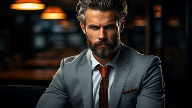 Handsome businessman with beard in suit and tie photo