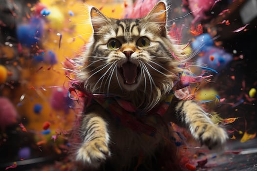 Playful cat in colorful confetti photo