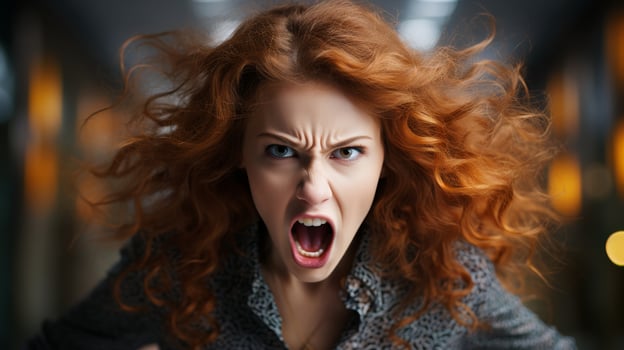 Angry woman with wild red hair photo