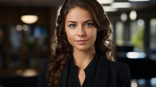Elegant woman with curly hair in black suit photo