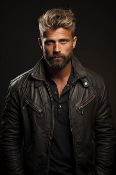 Rugged and handsome man in leather jacket photo