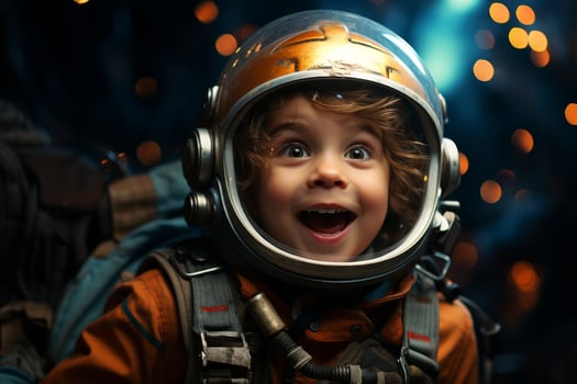 Excited young astronaut exploring the cosmos photo