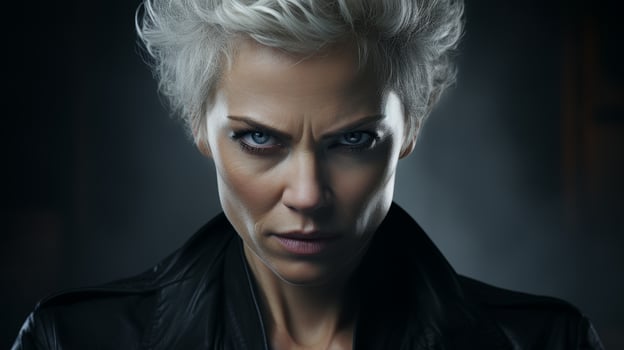 Intense female portrait with dramatic lighting photo