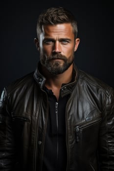 Handsome bearded man in leather jacket photo