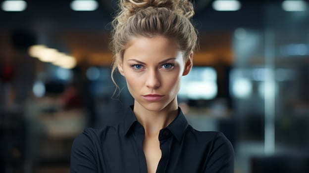 Serious woman in black shirt photo