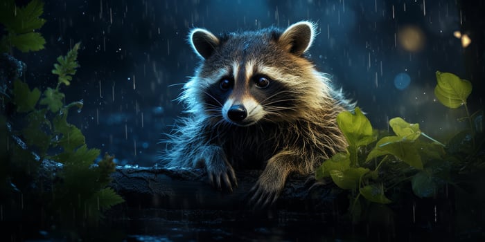 Curious raccoon in the rain photo