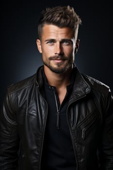 Handsome man in leather jacket photo