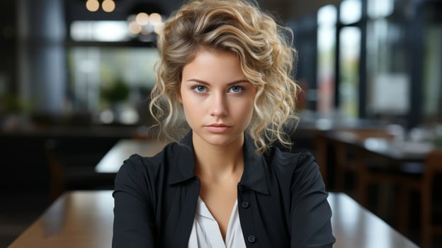 Confident businesswoman with curly blond hair photo