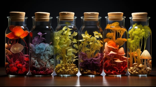 Assorted Mushrooms and Fungi in Glass Jars photo