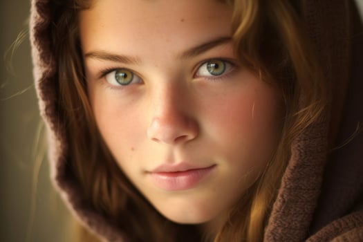 Thoughtful young girl with green eyes photo