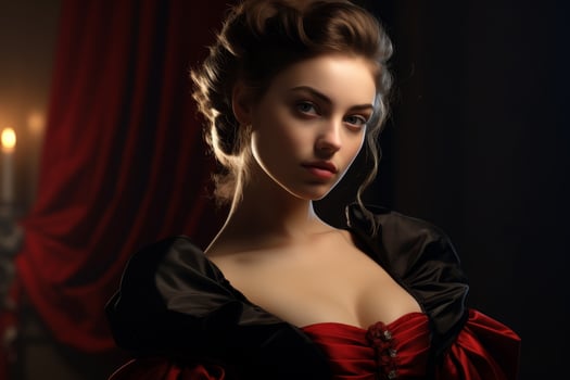 Dramatic portrait of a woman in a red and black dress photo