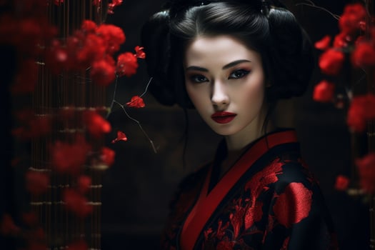 mysterious asian woman in red kimono photo