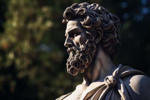 ancient greek statue with curly hair and beard photo