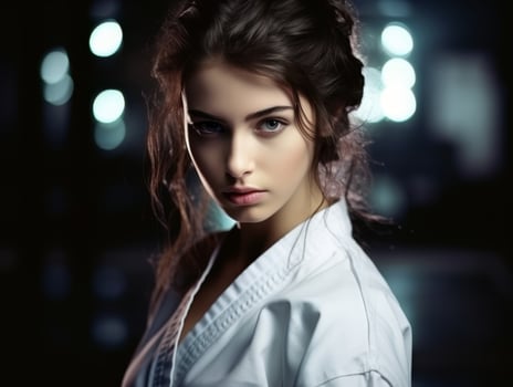 Mysterious woman in white robe photo
