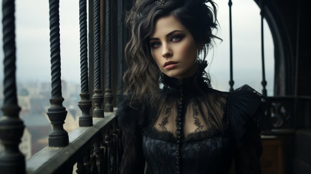 Mysterious woman in dark gothic attire photo