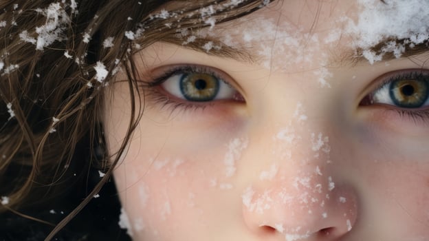 close up of a persons face in the snow photo