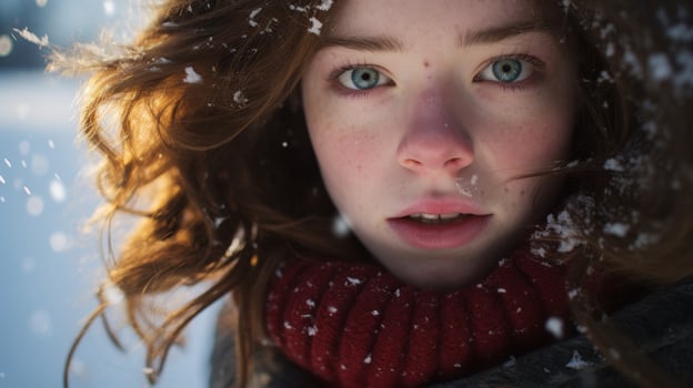 Snowy winter portrait of young woman photo