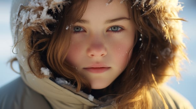 Captivating winter portrait of a young woman photo