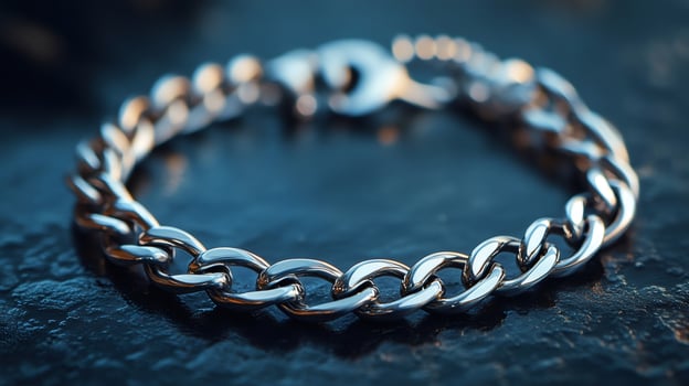 Silver chain bracelet resting on dark stone surface photo