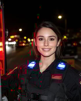 Smiling female emergency responder at night photo
