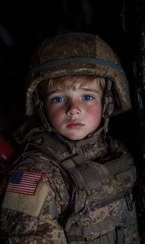 A young boy in a military uniform photo