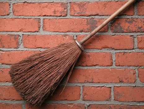 A broom on a brick wall photo