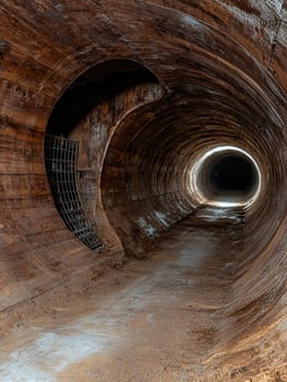 Wooden tunnel interior, dark and mysterious photo
