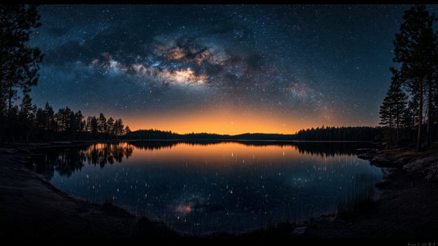 Woman gazing at a cosmic backdrop showcasing stars and galaxies in an ethereal atmosphere photo