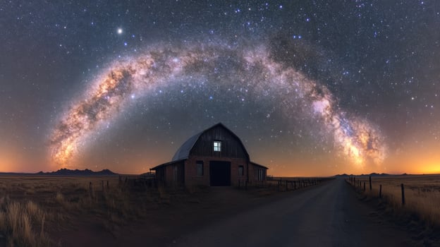 Woman gazing at a cosmic backdrop showcasing stars and galaxies in an ethereal atmosphere photo