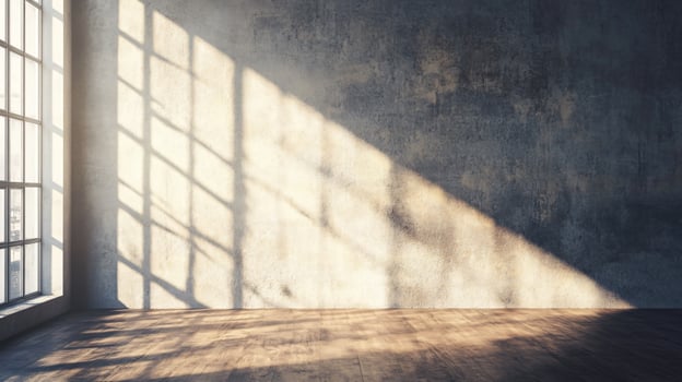 A large window in a room with a wall that is mostly white photo