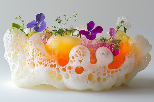 Innovative Molecular Cuisine Dish Masterfully Plated on Minimalist Artistic Setting photo