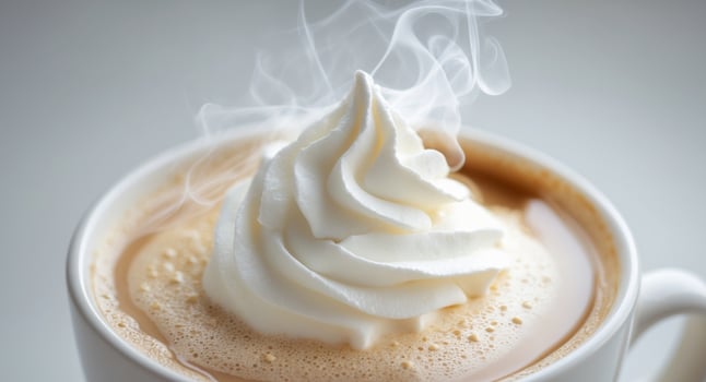 Creamy Whipped Topping on Hot Beverage with Steam Rising. photo