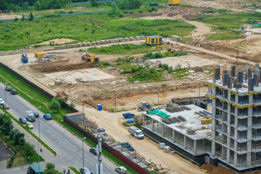 Construction of modern high-rise residential buildings. photo