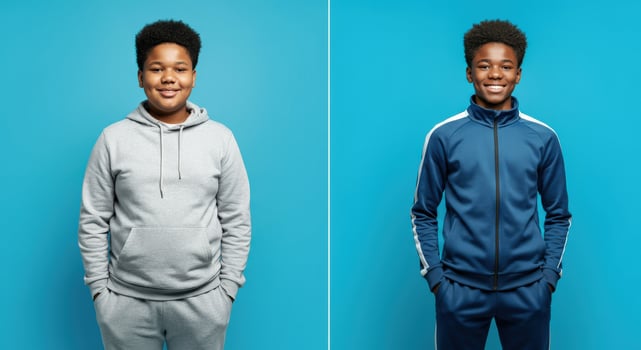 Confident young african males in casual and sport attire on vibrant blue background for diversity and fashion concepts photo