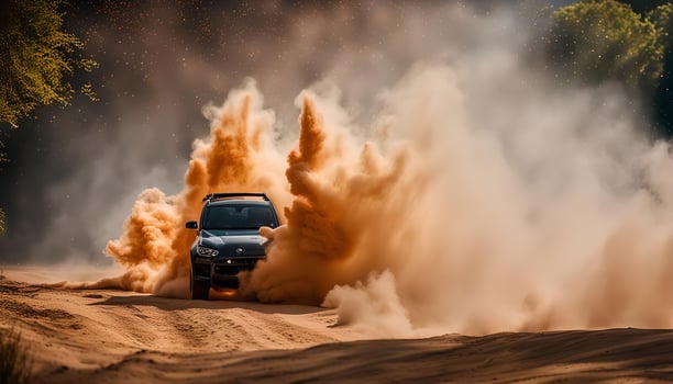 Car Driving Through Dust Cloud photo