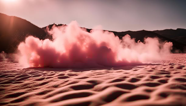 Pink Smoke Cloud in Desert Landscape photo