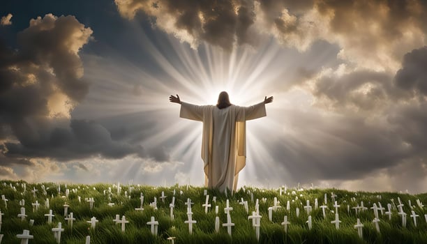Jesus Christ Resurrected in Heavenly Field photo
