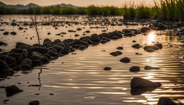 Sunset Reflections on a Rocky River photo