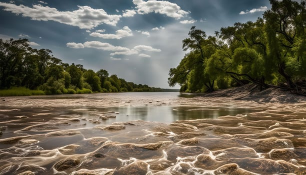Tranquil River Scene with Lush Greenery photo