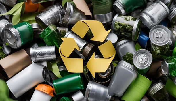 Recycling Symbol Amidst a Pile of Cans and Containers photo