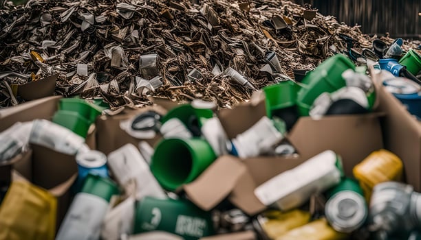 Recycling Bins Overflowing with Plastic and Cardboard photo