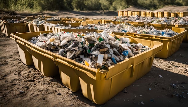 Recycling Bins Filled with Plastic and Glass Bottles photo