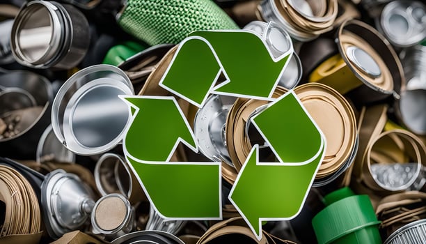 Recycling Symbol on a Pile of Cans photo