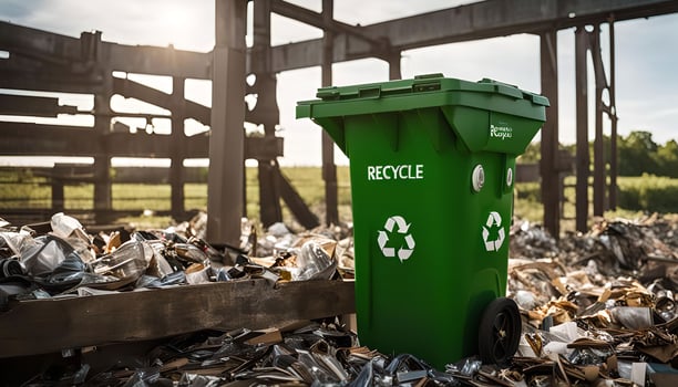 Green Recycle Bin in a Recycling Center photo