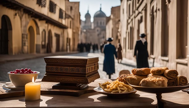 Medieval Street Scene with Table Setting photo