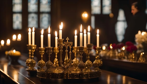 Golden Candle Holders in a Dark Setting photo
