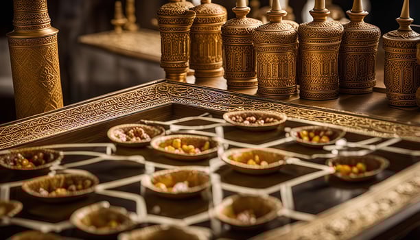 Ornate Game Board with Golden Bowls photo