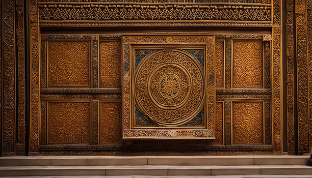 Intricate Carved Wooden Doorway with Islamic Geometric Patterns photo